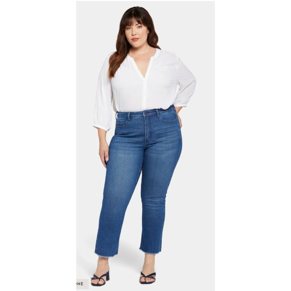 NYDJ Womens size 22W Slim Bootcut Jeans Frayed Hem Blue ankle Denim Lift Tuck